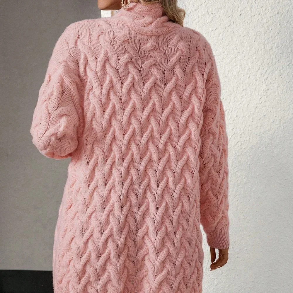 Pink Casual Womens Cable Knit Drop Shoulder Duster Cardigan - Picture 5 of 5
